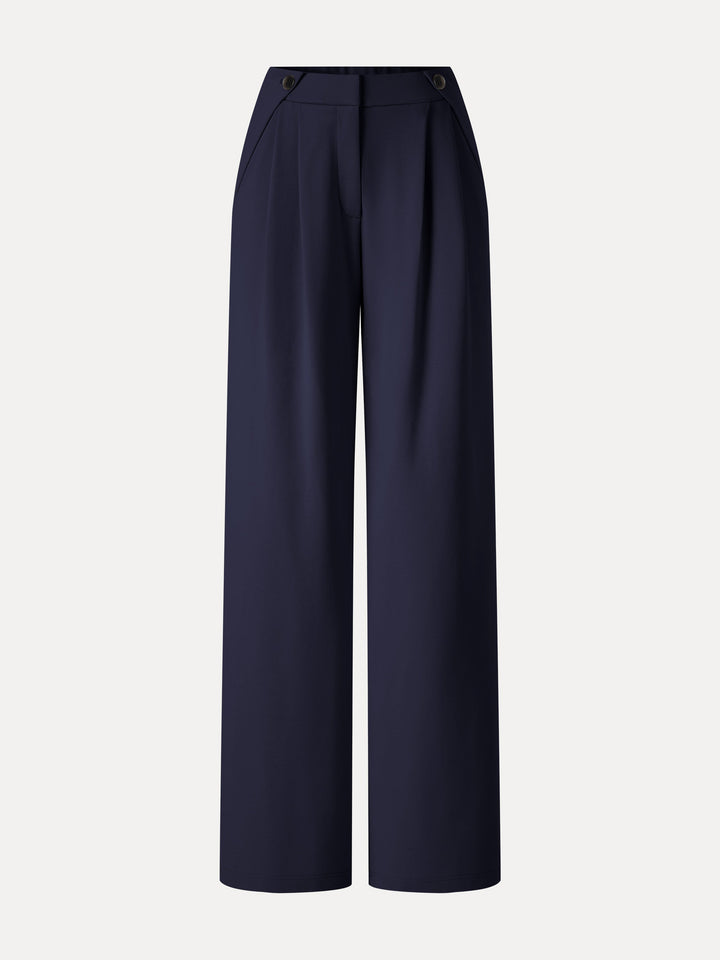 Ponte High-Rise Wide-Leg Gusset Pants with Pockets