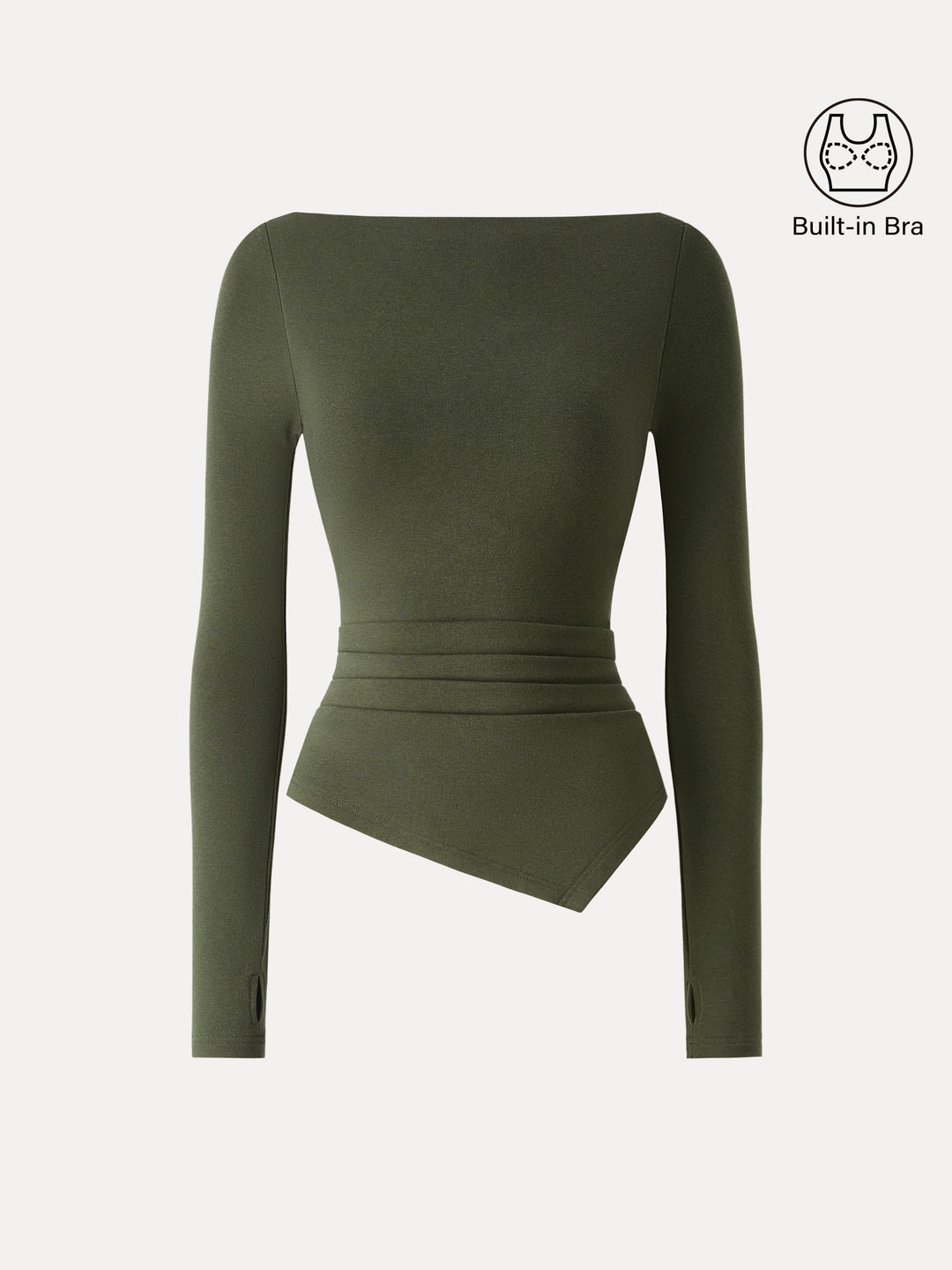 ProWarm Boatneck Side Tucks Asymmetrical Built-In Bra Top 2.0