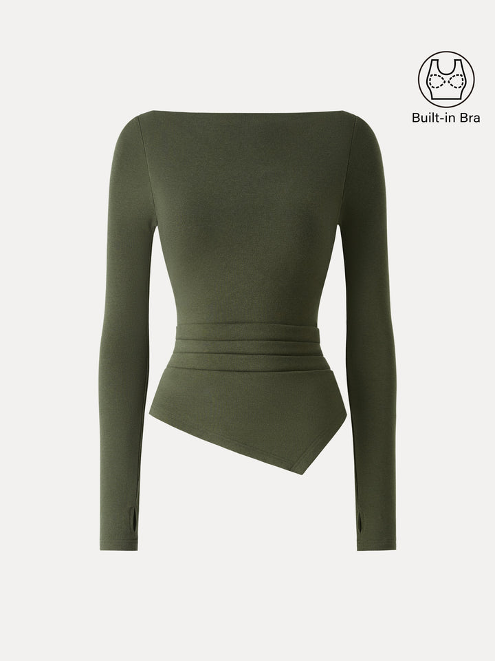 ProWarm Boatneck Side Tucks Asymmetrical Built-In Bra Top 2.0