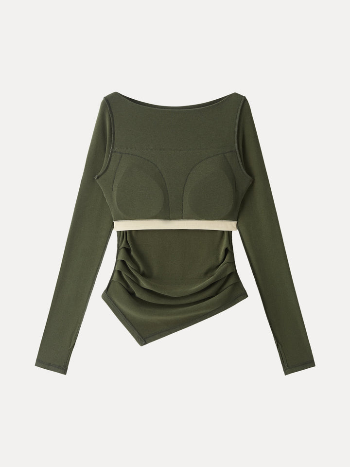 ProWarm Boatneck Side Tucks Asymmetrical Built-In Bra Top 2.0