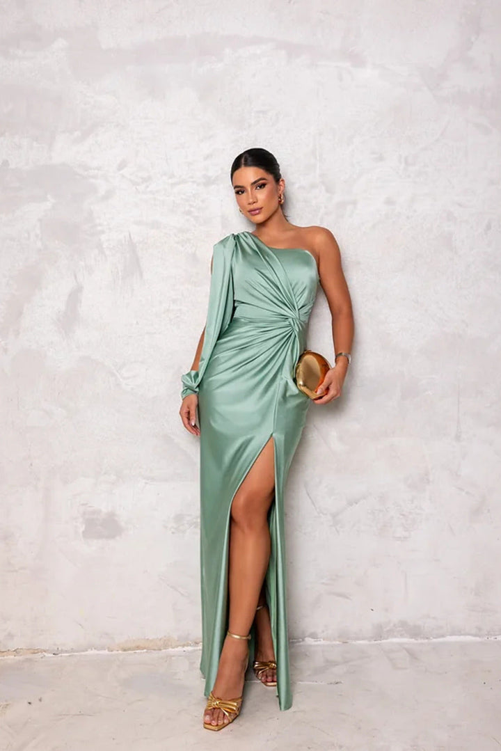 One-Shoulder Knot Front Split Sleeve Homecoming Dress