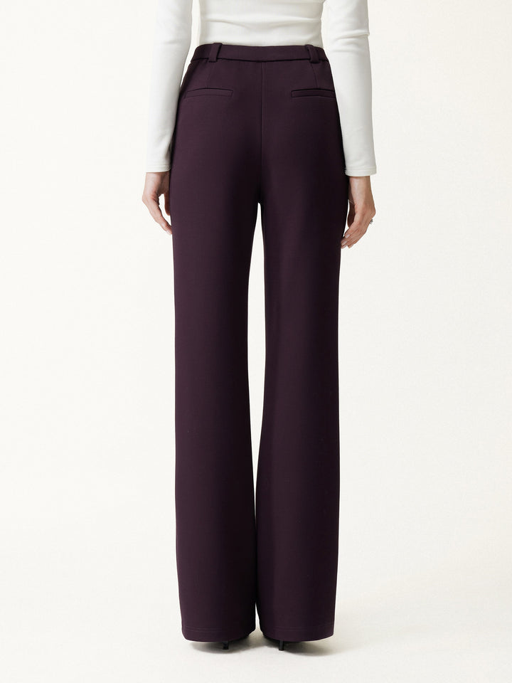 2Pcs Set Round Neck Long Sleeve Belted Jacket with Pockets & Mid-Rise Flared Pants with Pockets