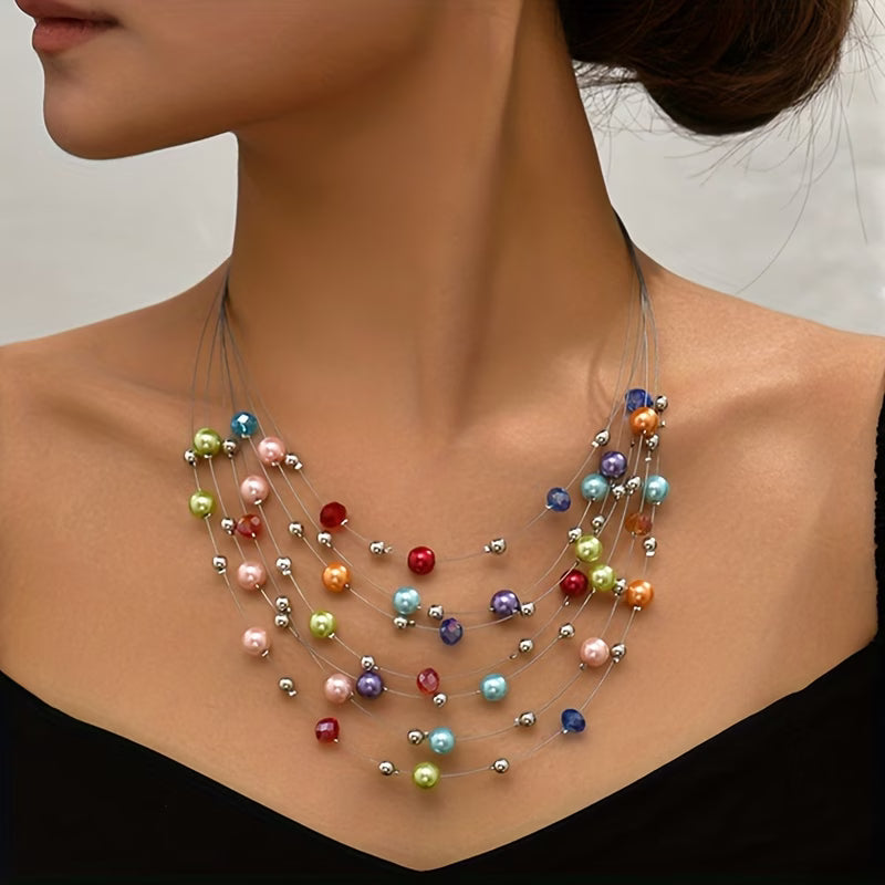 Main shot of the boho multi-layered pearl jewellery set