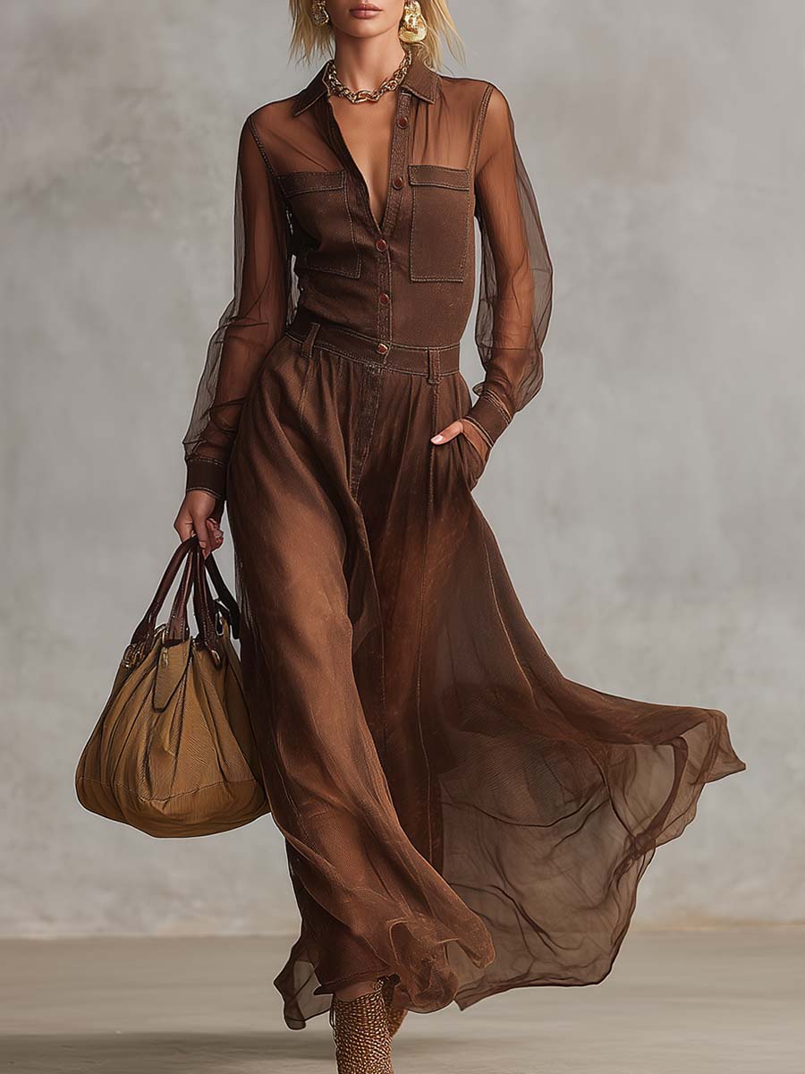 Diana classic western brown maxi dress – front full-length view women