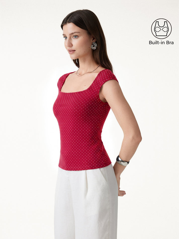 Polka Dots Square Neck Built-In Bra Top 2.0