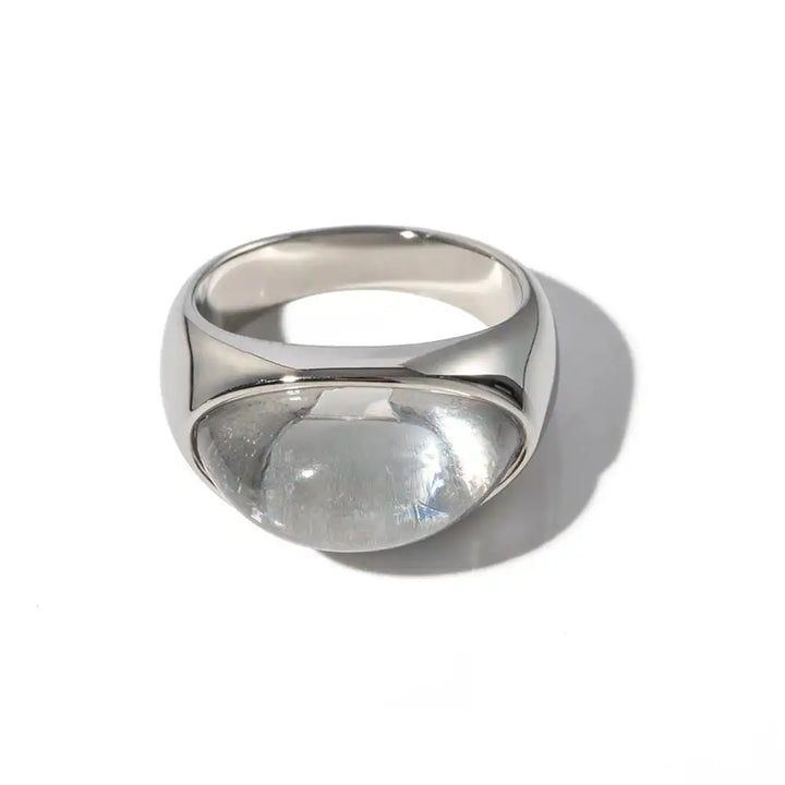 Ring worn on a model's hand