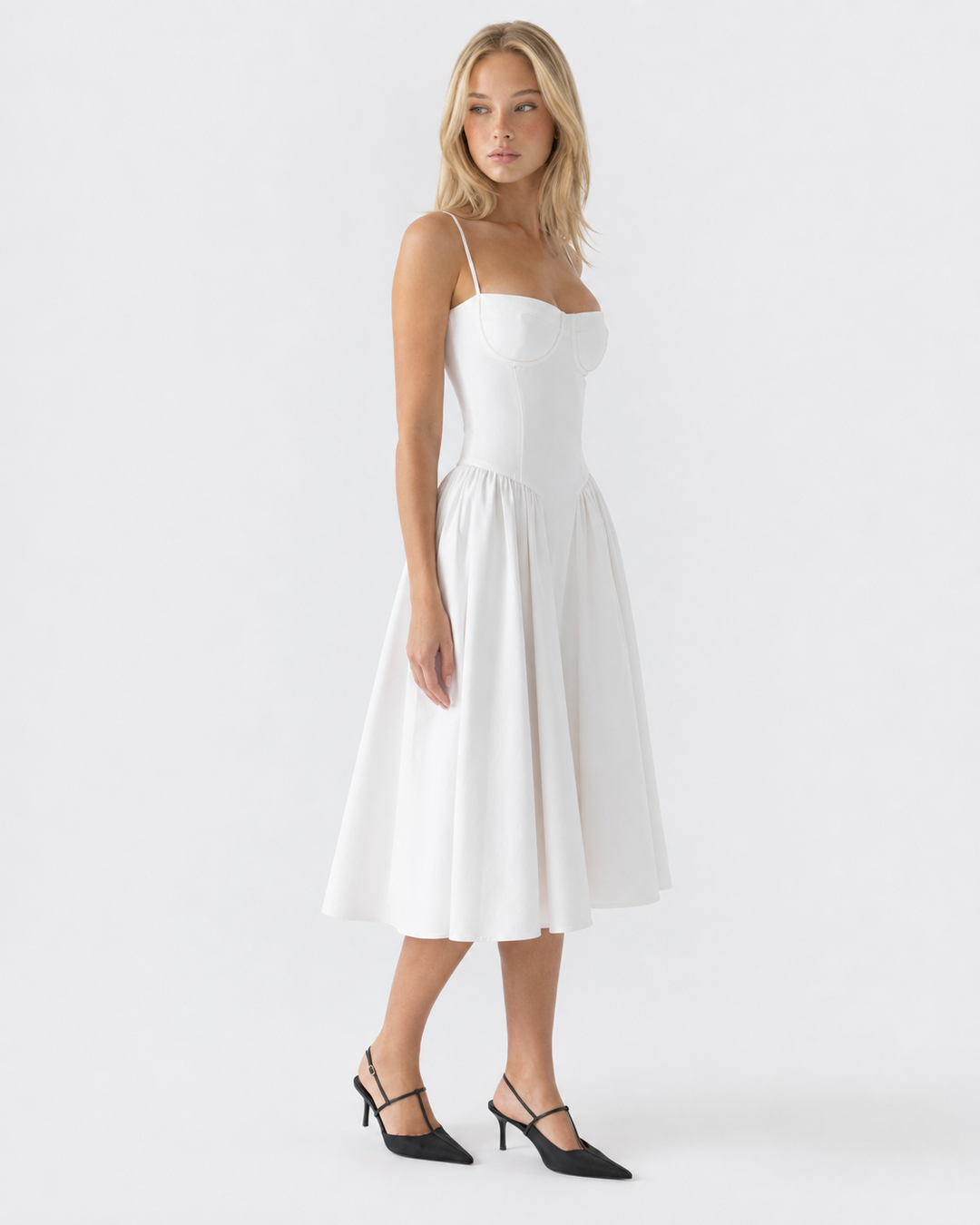 Amour Corset Midi — women's midi dress, detail of the neckline
