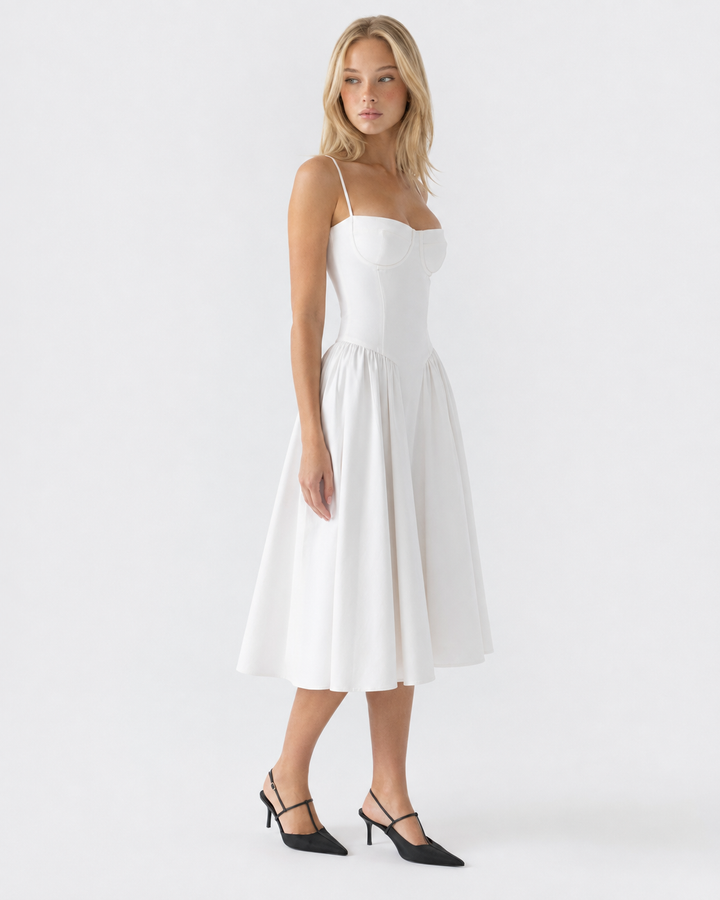Amour Corset Midi — women's midi dress, detail of the neckline