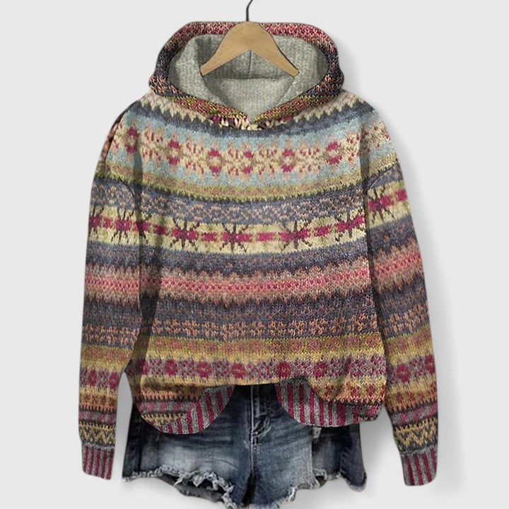 Elyvanyah | Women's Fair Isle Print Hooded Knit Sweater