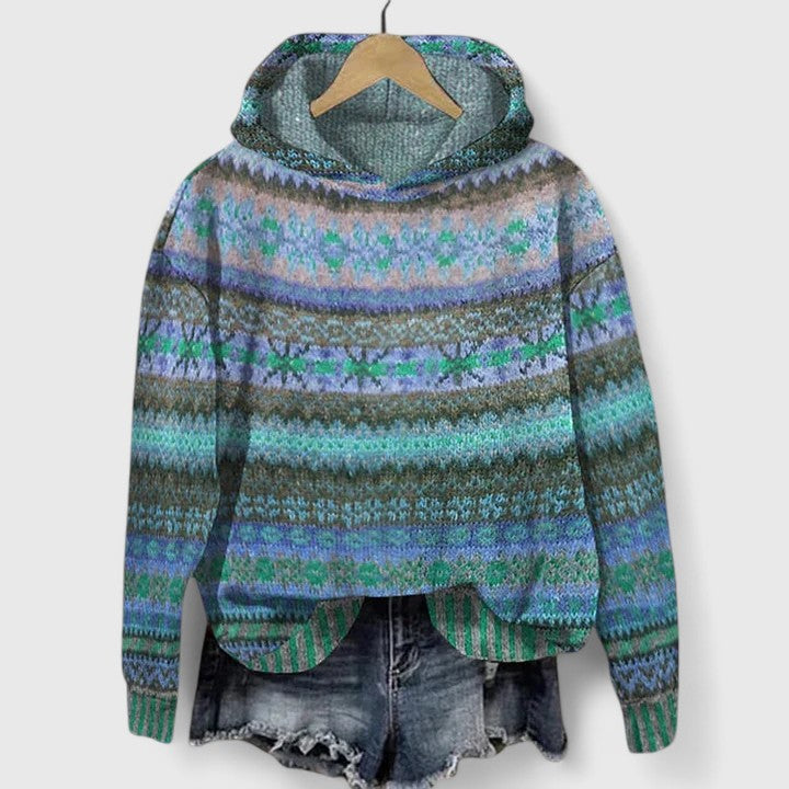 Elyvanyah | Women's Fair Isle Print Hooded Knit Sweater