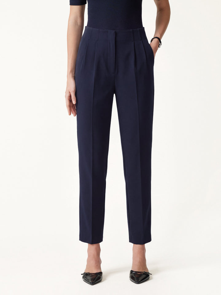 Ponte Mid-Rise Ankled Tapered Tuck Pants with Pockets