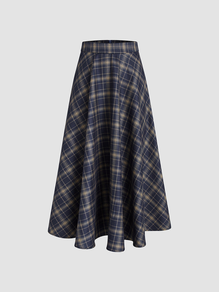 Keep In Check Long Skirt - women's skirt, neckline detail