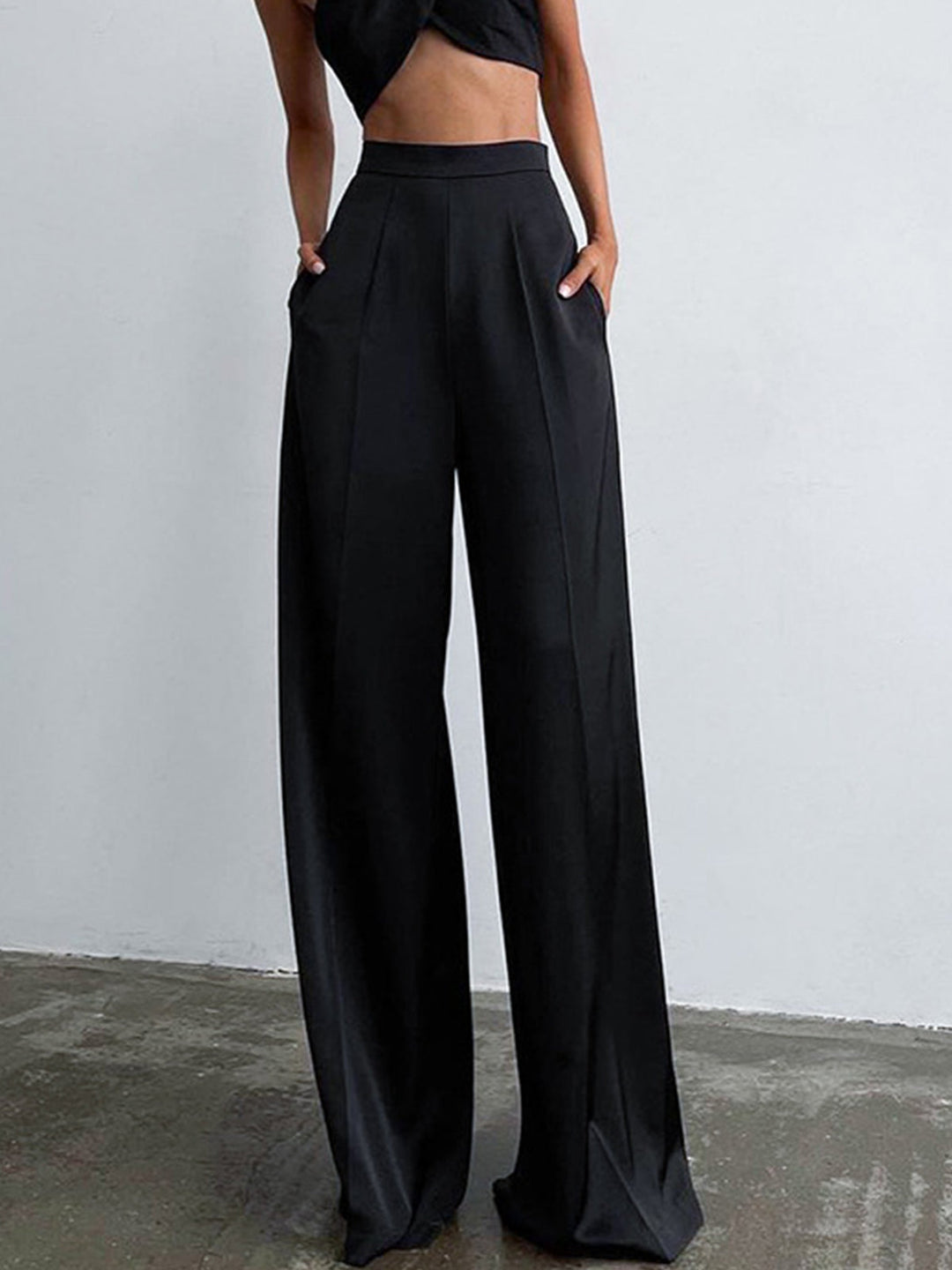 Oversized Satin Wide Leg Dress Pants — women's pants, front view