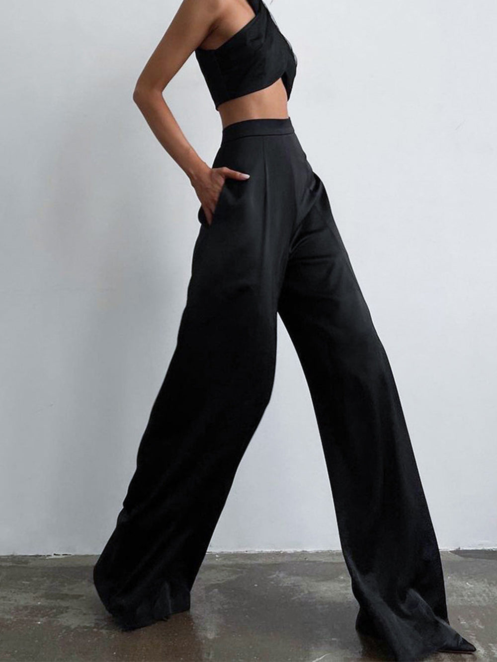Oversized Satin Wide Leg Dress Pants — women's pants, back view