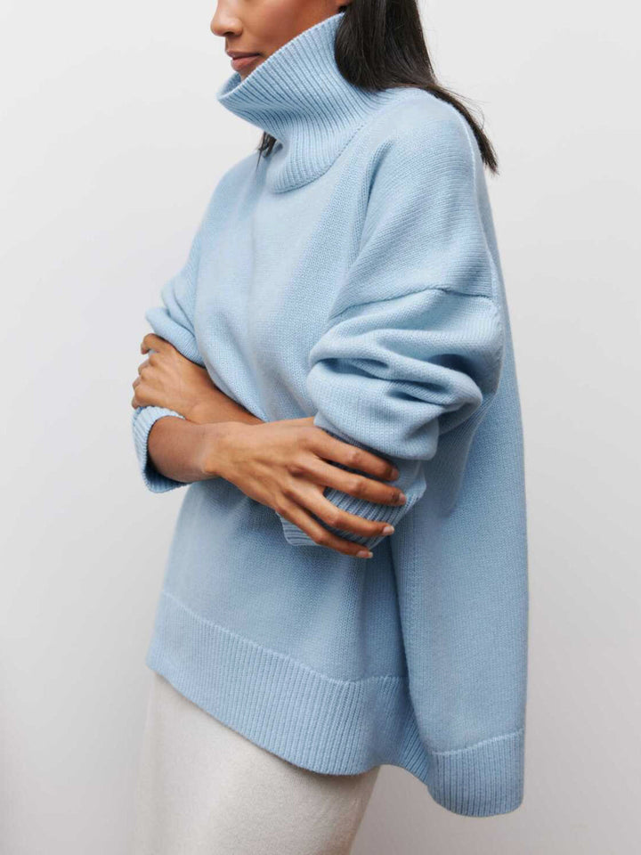 Cloudless Sky Turtleneck Oversized Sweater - women's sweater, back view