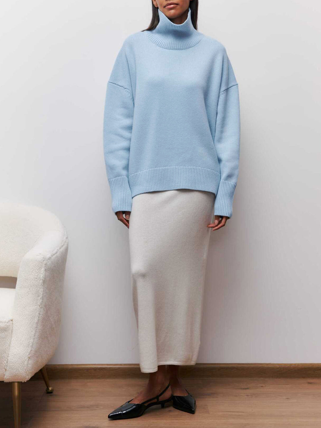 Cloudless Sky Turtleneck Oversized Sweater - women's sweater, detail close-up