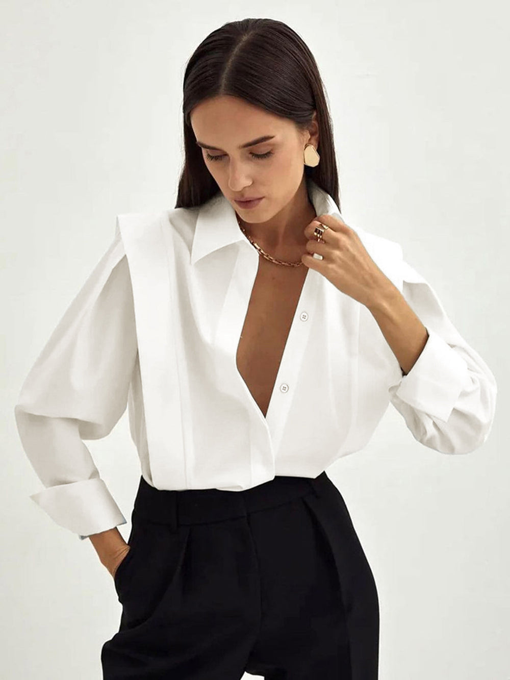 Oversized Button Down Cotton Shirt — women's shirts, back view