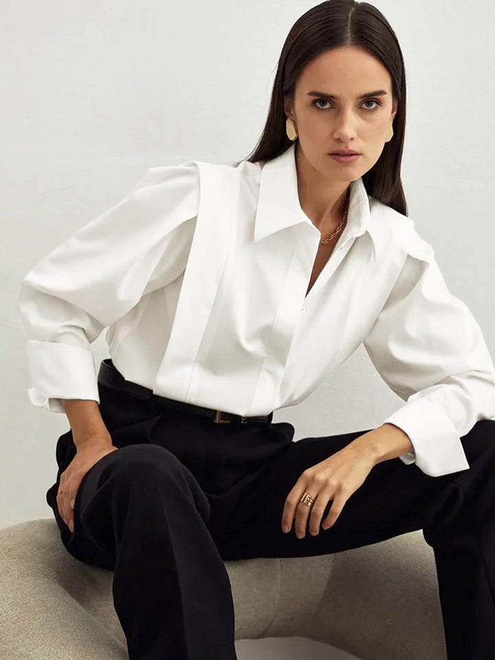 Oversized Button Down Cotton Shirt - women's shirt, front view