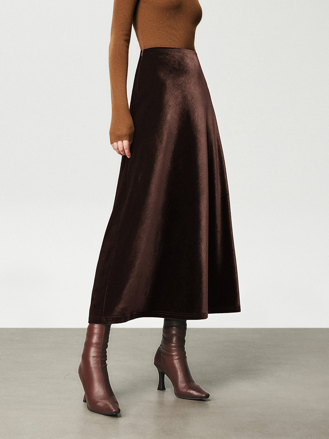 High Waist Velvet Maxi Skirt — women's skirts, front view