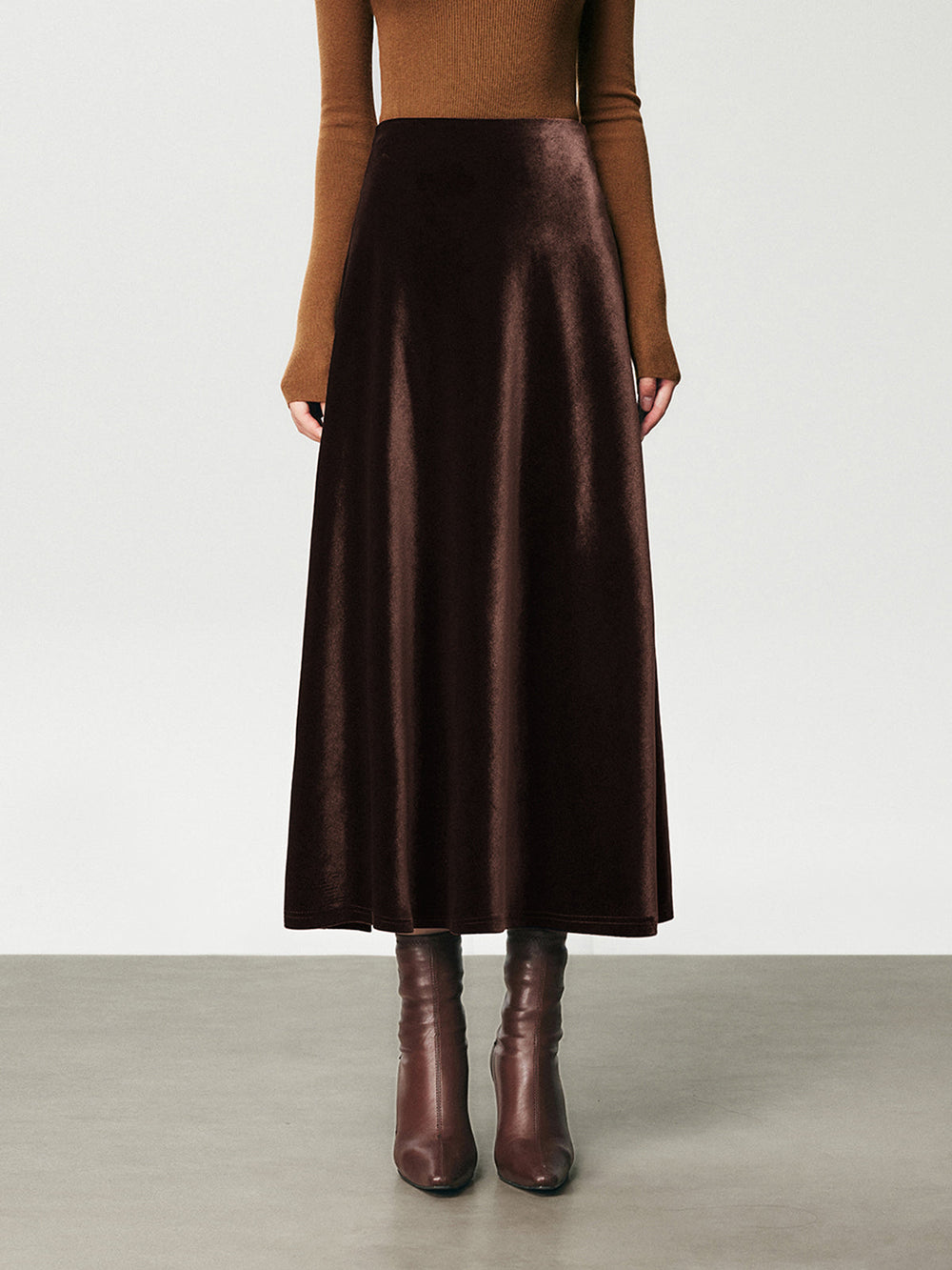 High Waist Velvet Maxi Skirt — women's skirts, back view