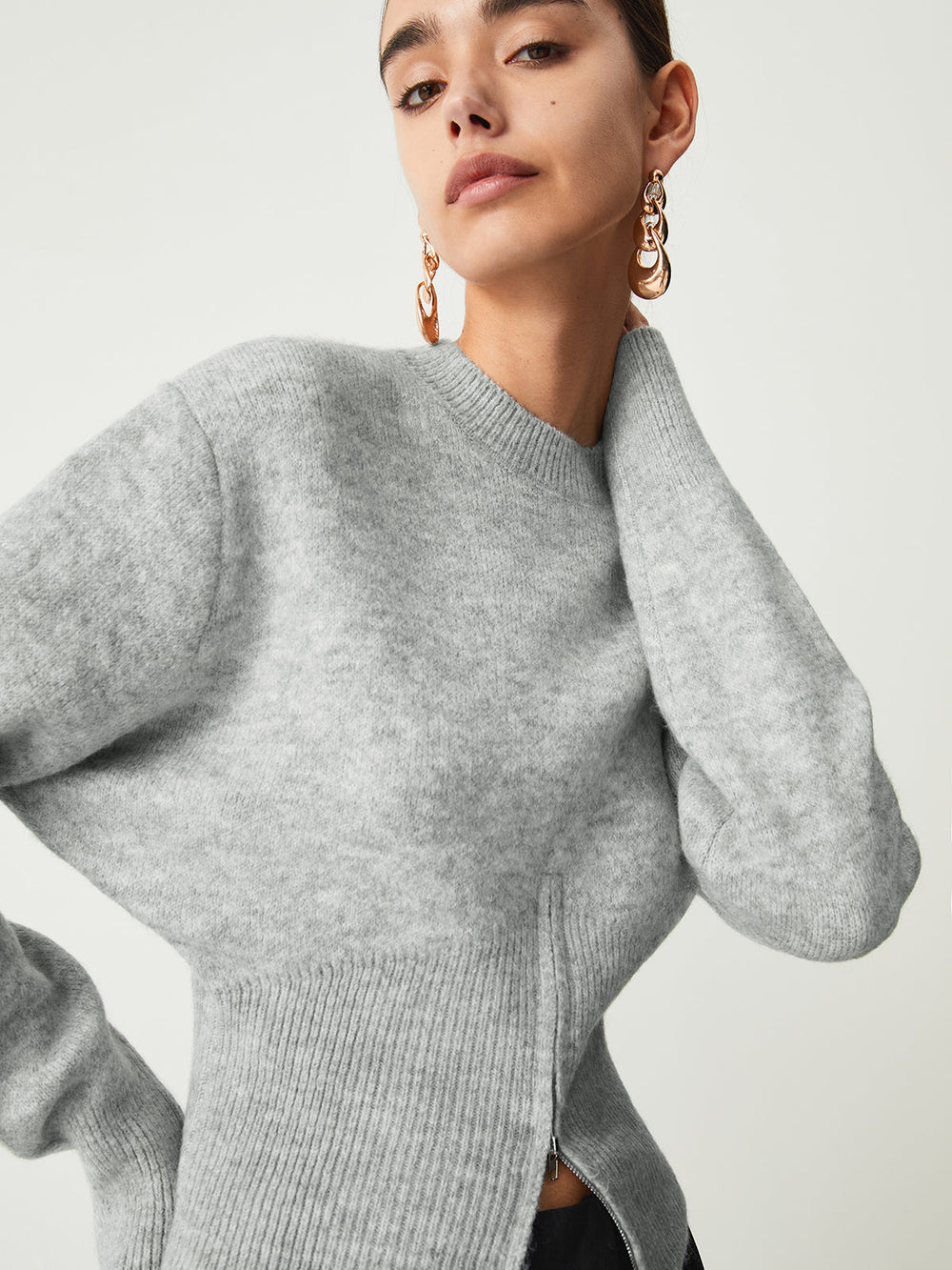 Half Zip Fuzzy Sweater — women's sweaters, back view