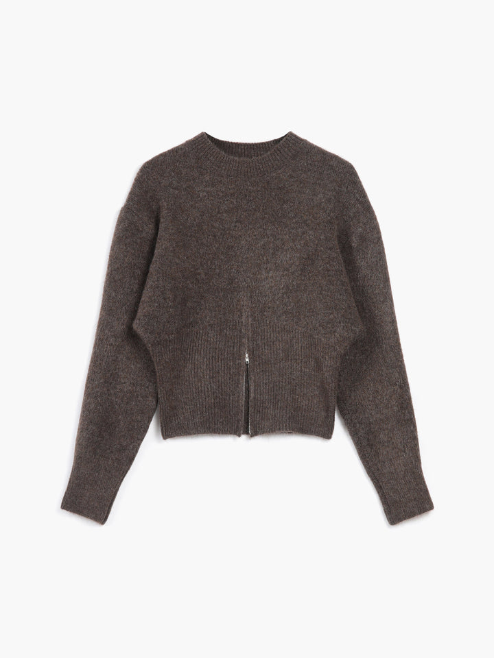 Half Zip Fuzzy Sweater - women's sweater, neckline detail
