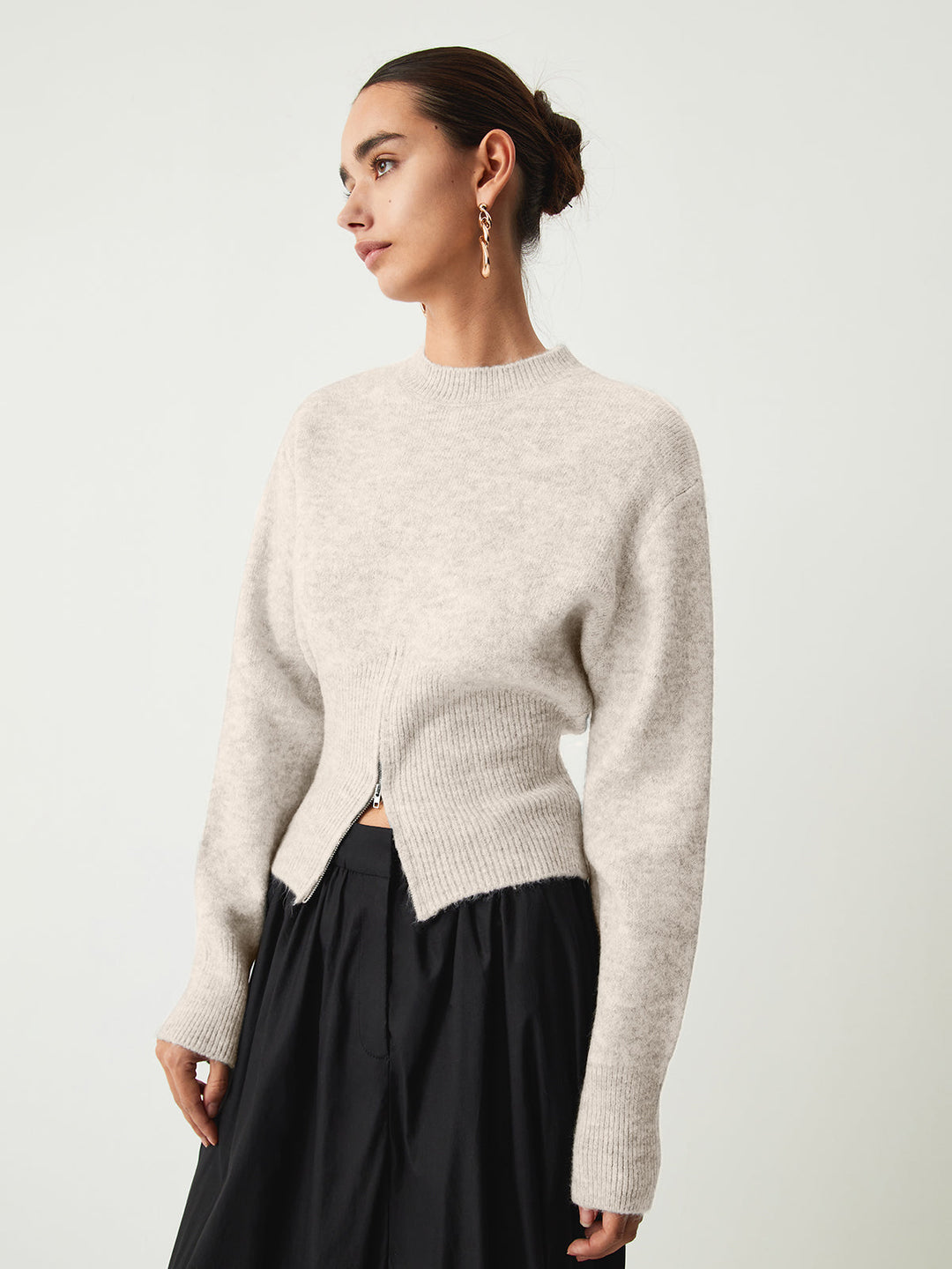 Half Zip Fuzzy Sweater - women's sweater, styled with denim