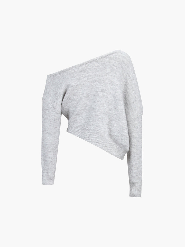 One Shoulder Asymmetric Sweater - women's sweater, detail close-up