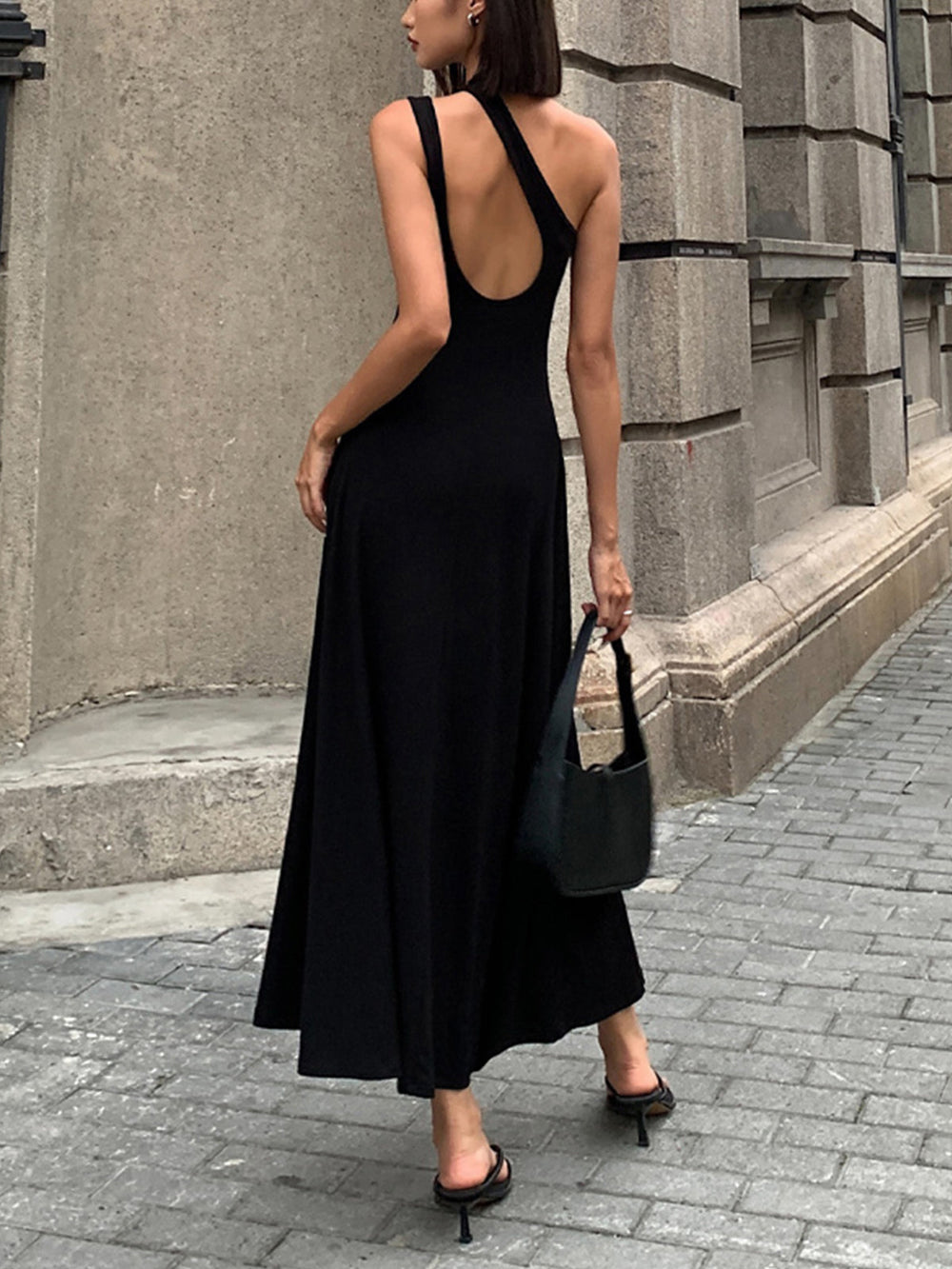 Cutout Backless Long Knit Dress — women's knit dresses, back view
