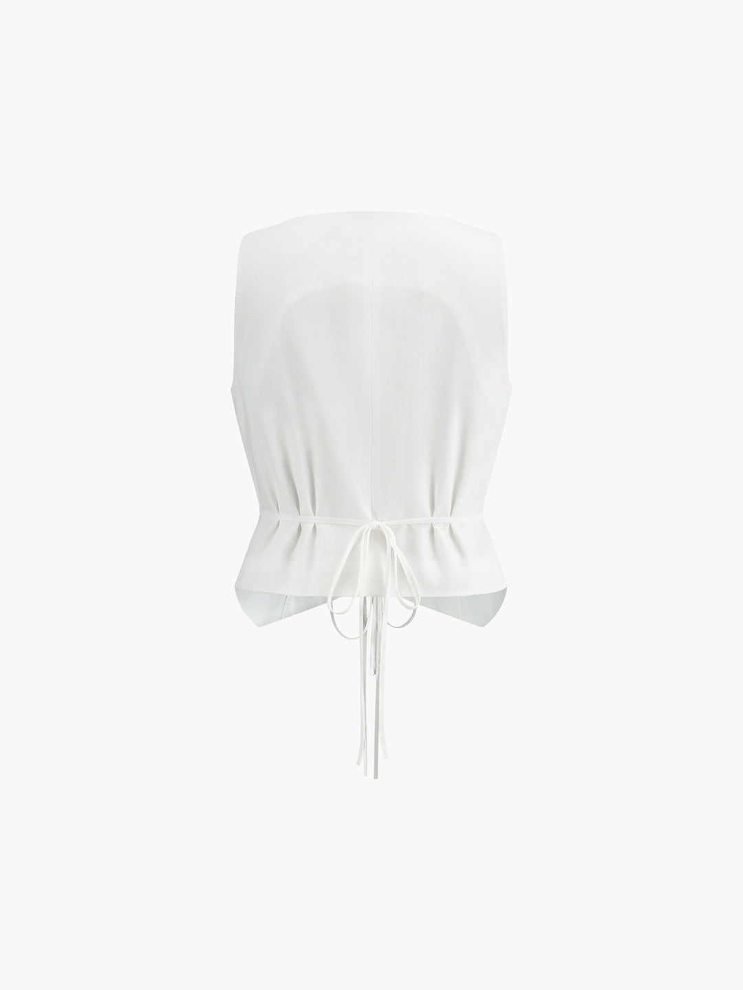 White sleeveless vest back view with elasticated gathered peplum waist