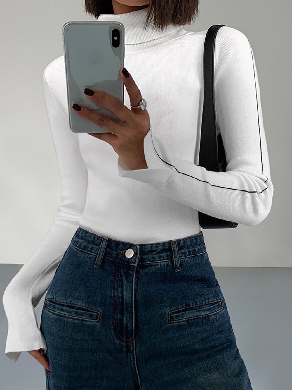 Contrast Piping Turtleneck Sweater — women's sweaters, back view