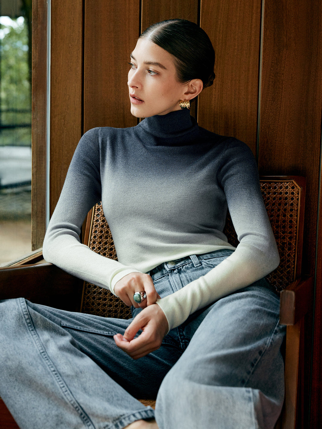 Wool-Blend Ombre Slim Knit Top — women's knit tops, front view