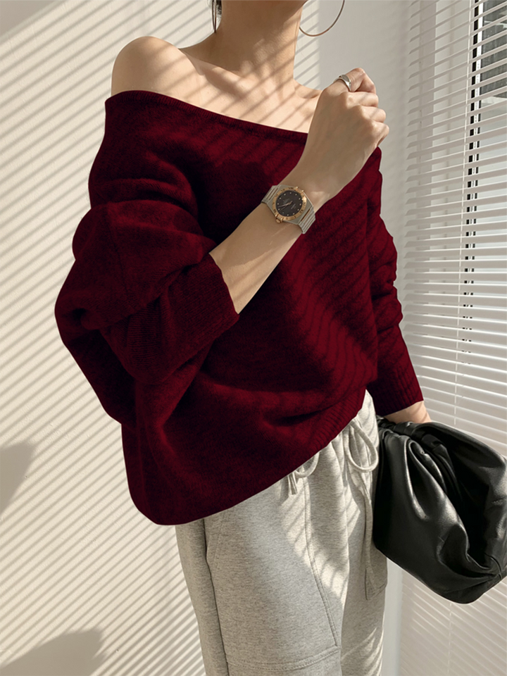 One Shoulder Asymmetric Sweater - women's sweater, neckline detail
