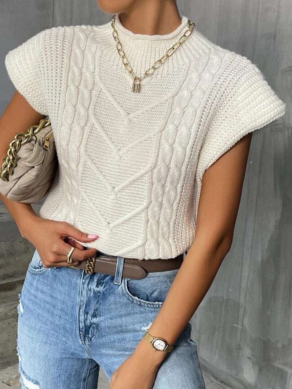 Plain Cap Sleeve Sweater Vest — women's sweater vests, back view