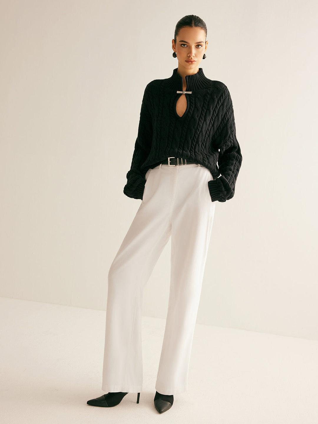 Cotton Keyhole Neckline Knit Top - women's knit top, fabric detail