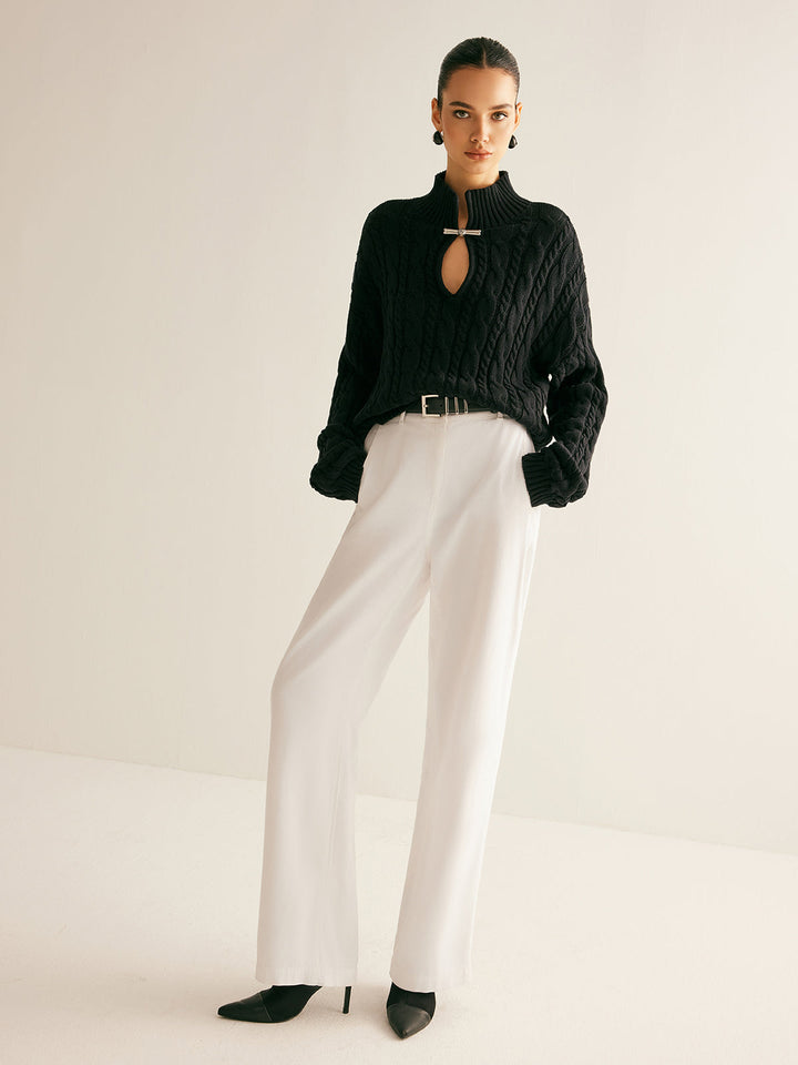 Cotton Keyhole Neckline Knit Top - women's knit top, fabric detail