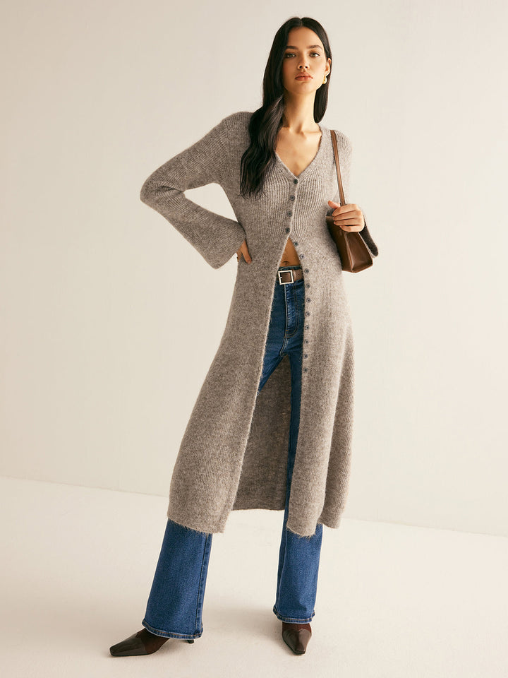 Stacking V-Neck Split Breasted Sweater Dress - women's sweater dress, detail close-up