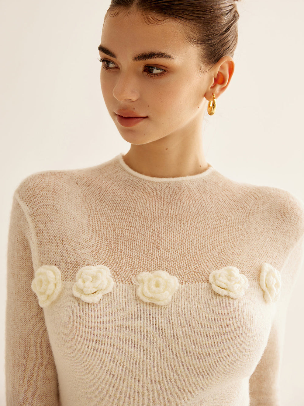 3D Flower Panel Soft Knit Top — women's knit tops, back view