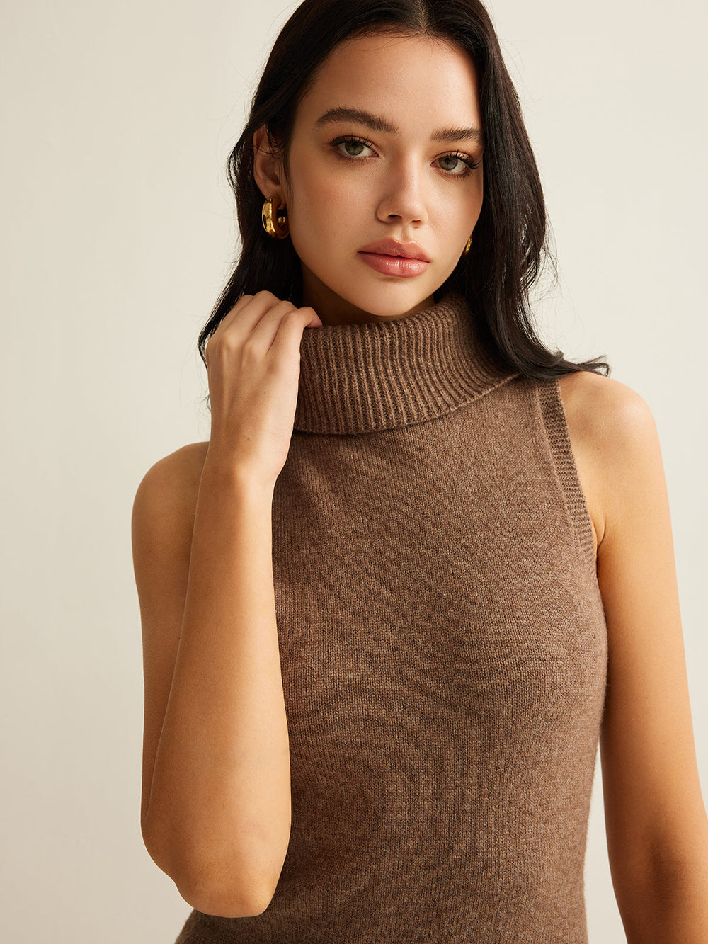 Wool-Blend Turtleneck Sweater Dress Without Belt — women's sweater dresses, back view