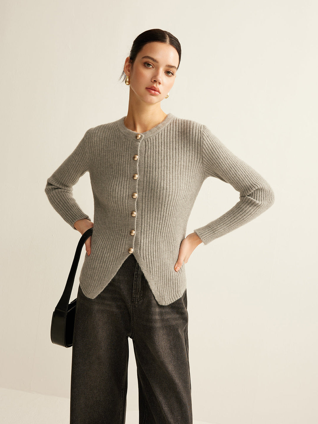 Button Down Split Cardigan - women's cardigan, full-length styled look