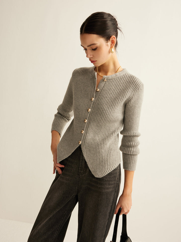 Button Down Split Cardigan - women's cardigan, side view