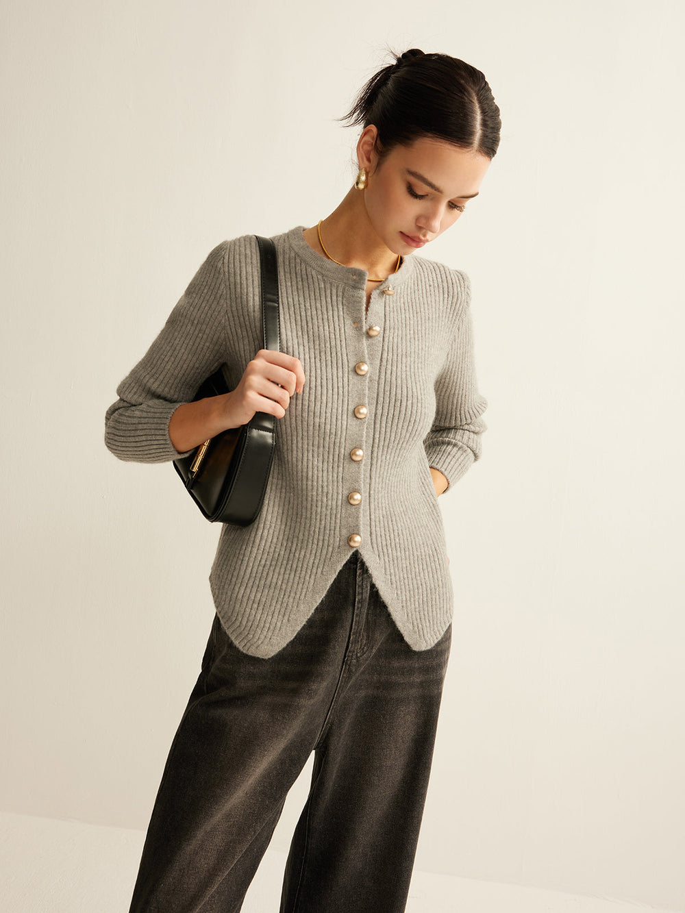 Button Down Split Cardigan — women's cardigans, back view