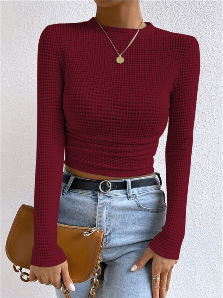 Plain Waffle Slim Sweater - women's sweater, neckline detail