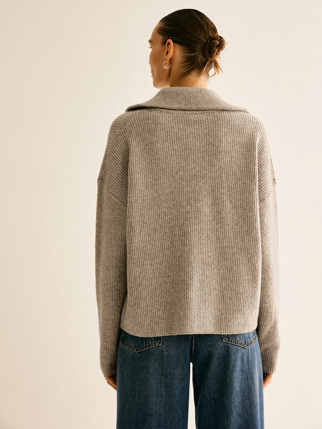 Wool-Blend Zipper Sweater Co-ords - women's knit two-piece set, neckline detail