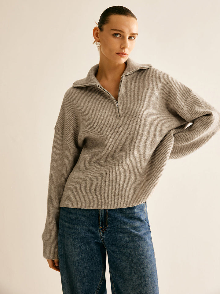 Wool-Blend Zipper Sweater Co-ords - women's knit two-piece set, side view