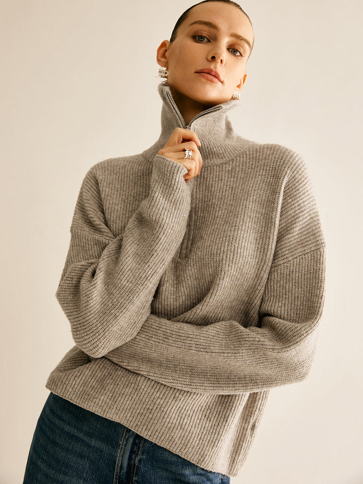 Wool-Blend Zipper Sweater Co-ords - women's knit two-piece set, fabric detail