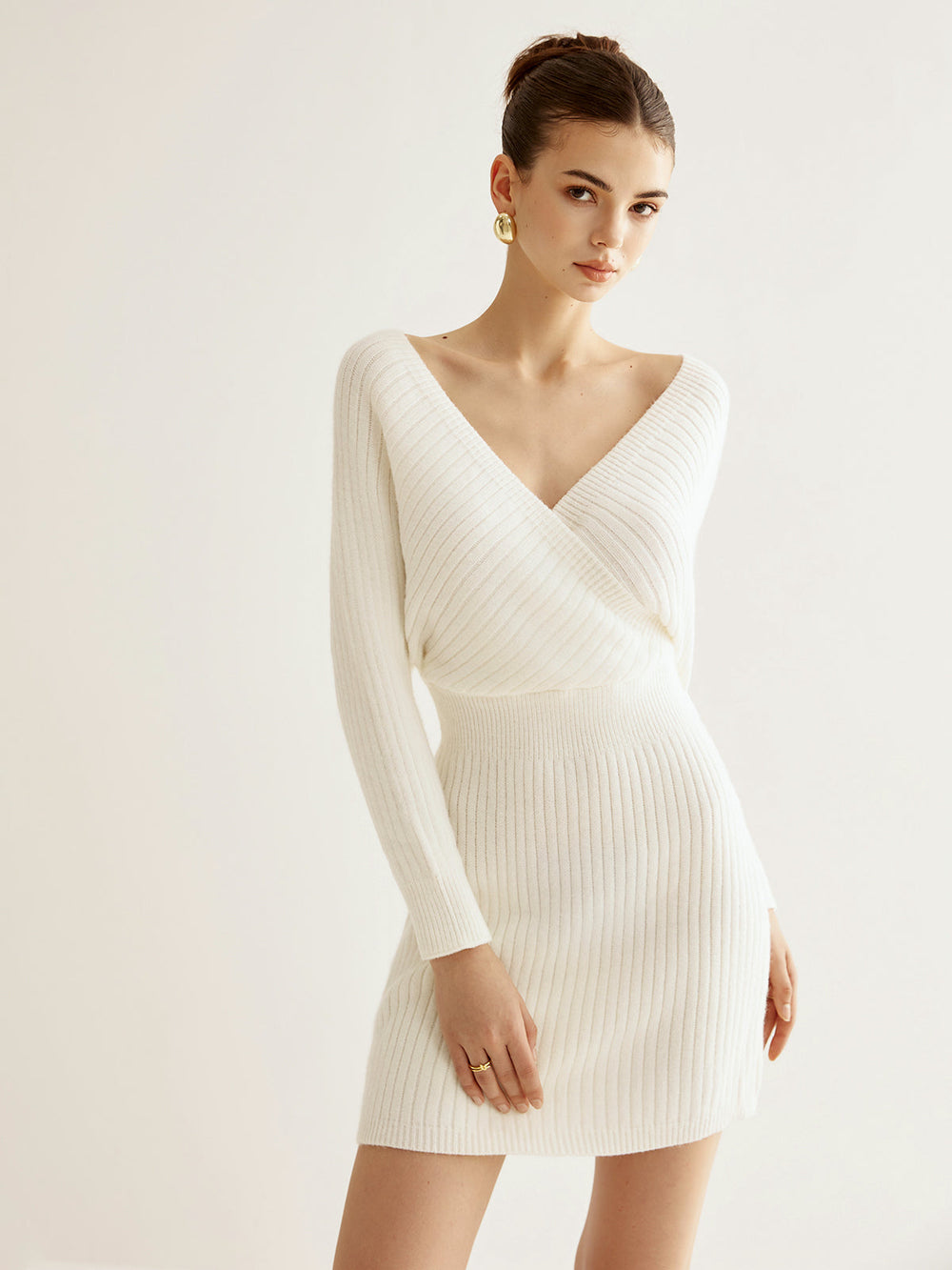 Criss Cross Cinched Sweater Dress — women's sweater dresses, back view