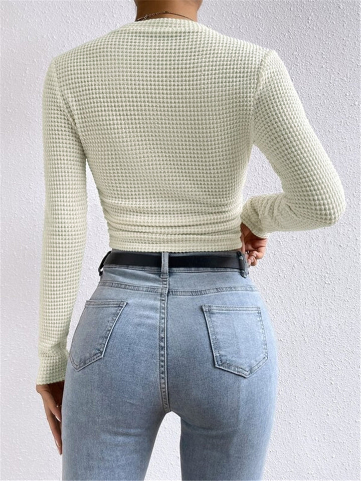 Plain Waffle Slim Sweater - women's sweater, detail close-up