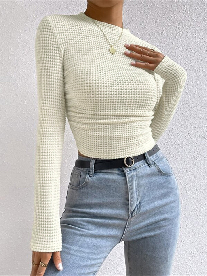 Plain Waffle Slim Sweater - women's sweater, back view