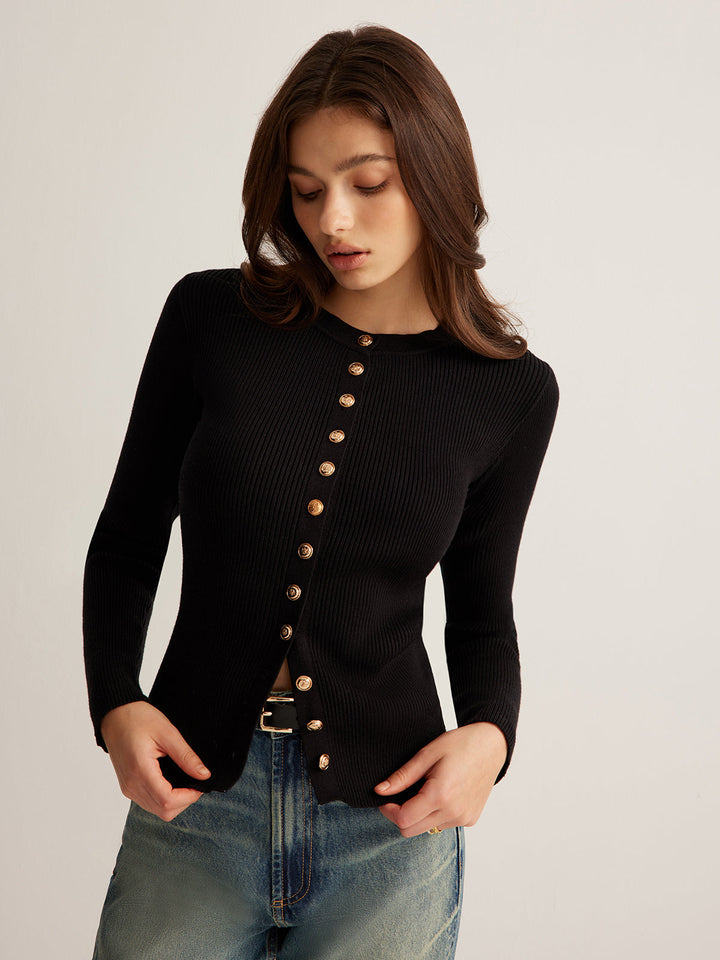 Button Down Skinny Knit Top - women's knit top, front view